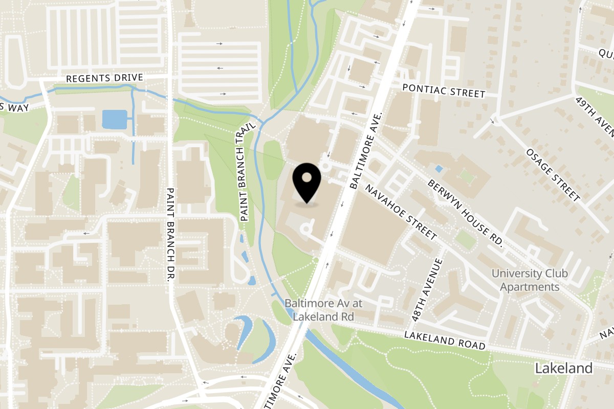 Map showing the location of The Board and Brew College Park on 8150 Baltimore Ave in College Park