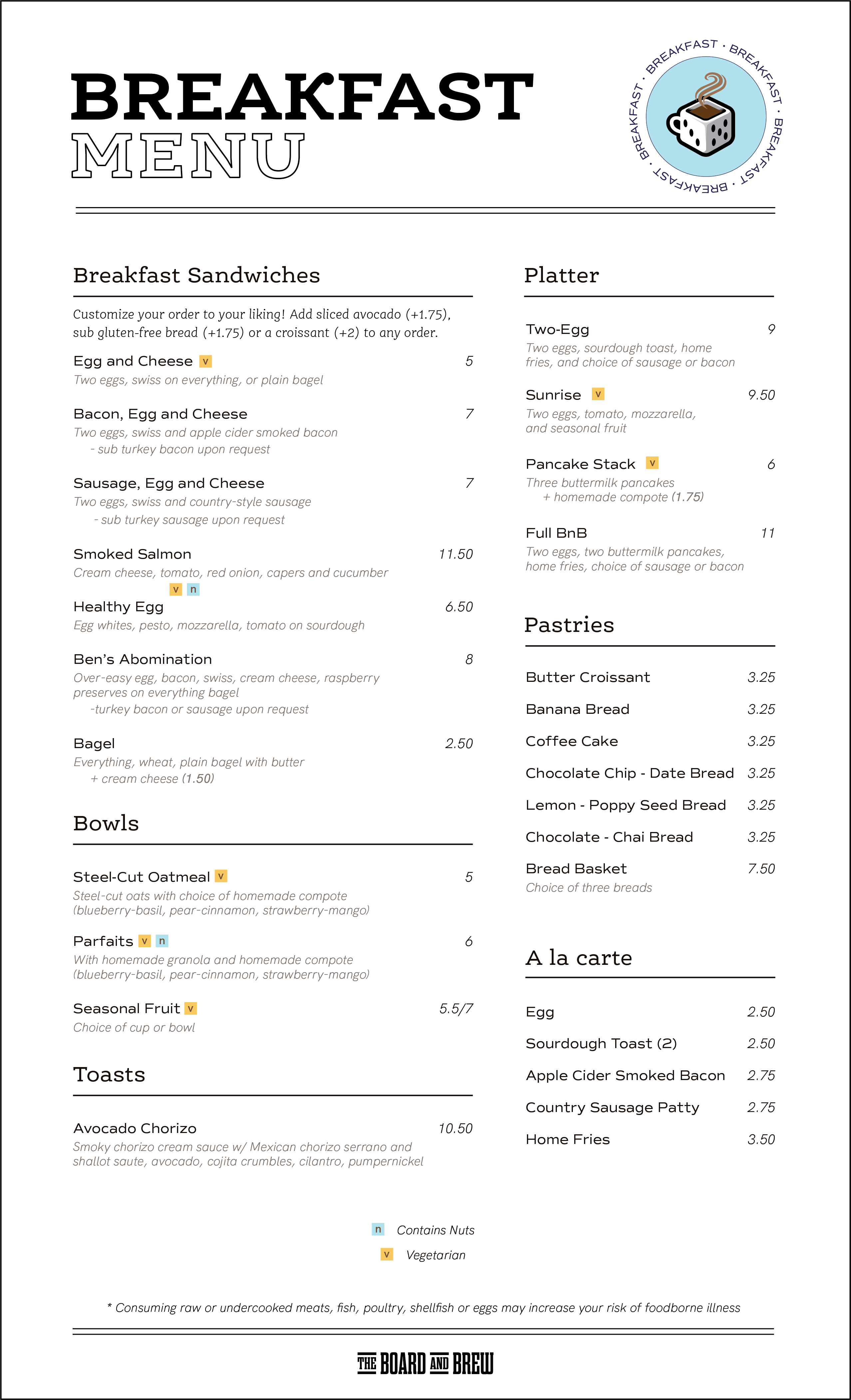 Philadelphia menus the board and brew
