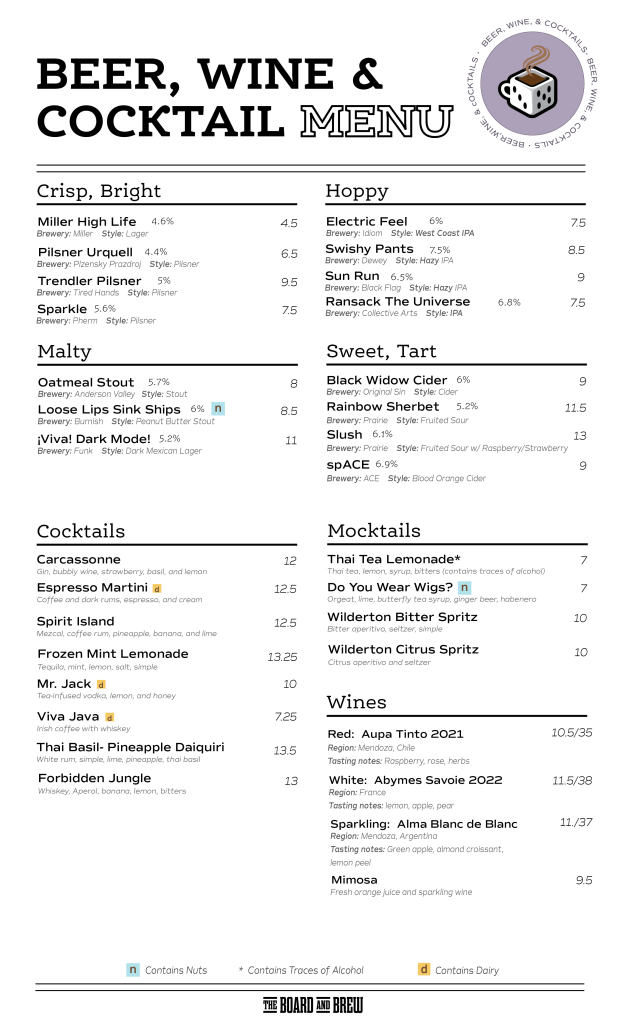 College Park Menus The Board and Brew