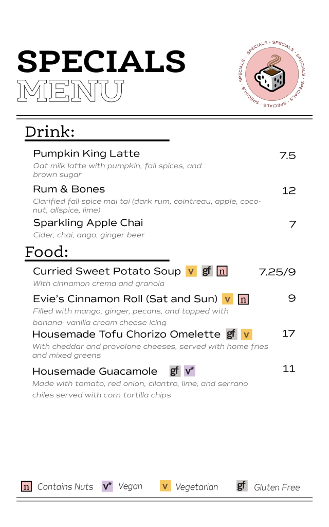 College Park Seasonal Drinks Menu
