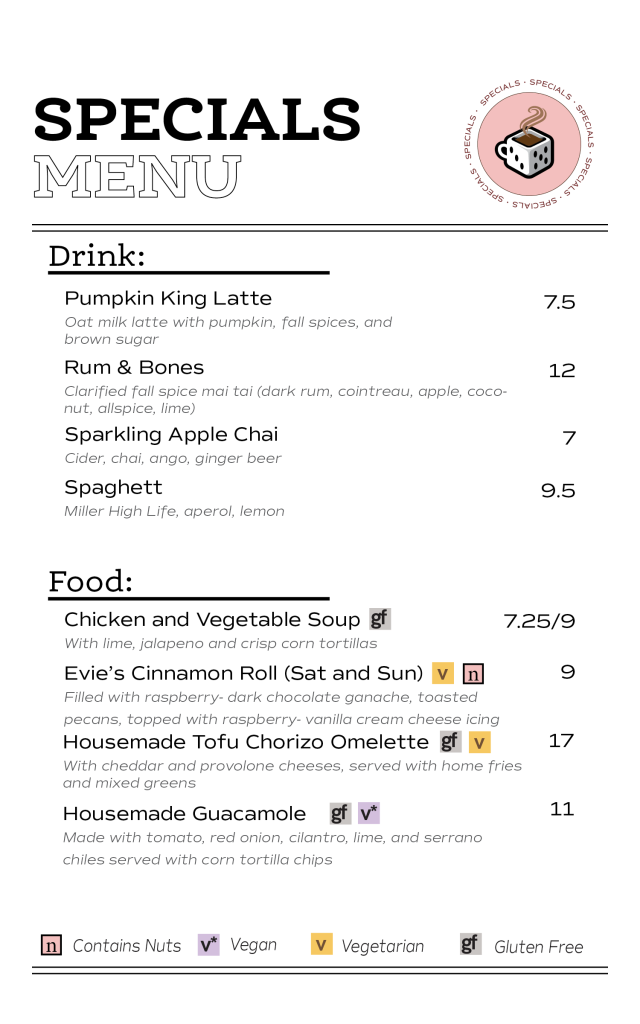 College Park Seasonal Drinks Menu